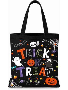 13.8" Halloween Black Tote Bag Large Reusable Canvas Trick Treat Bags Halloween
